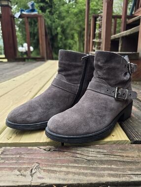 Aquatalia, Marvin K Sterling, 2x Buckle Boot Brown, Stone Gray, Womens US 9 B